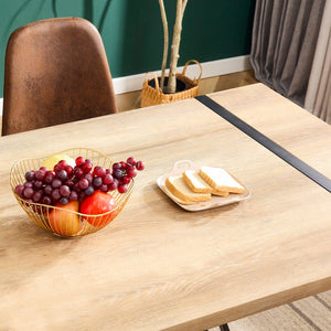 English Elm Rustic Industrial Dining Table Thick Engineered Wood Top Seats Six Black Metal Legs W1512P503556