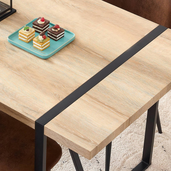 English Elm Rustic Industrial Dining Table Thick Engineered Wood Top Seats Six Black Metal Legs W1512P503556