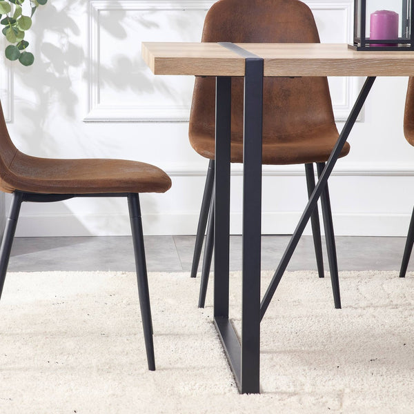 English Elm Rustic Industrial Dining Table Thick Engineered Wood Top Seats Six Black Metal Legs W1512P503556