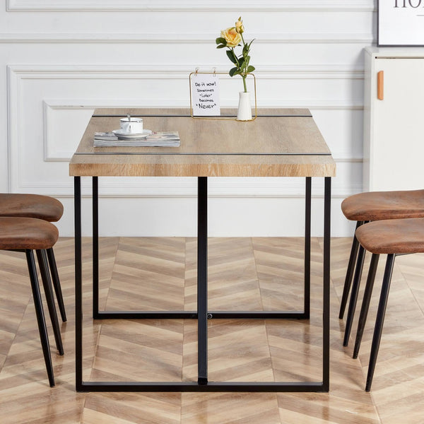 English Elm Rustic Industrial Dining Table Thick Engineered Wood Top Seats Six Black Metal Legs W1512P503556