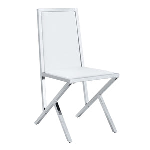 English Elm 4-pack White Pu Upholstered Dining Chairs with Polished Silver Metal Frame Set W1512P504605