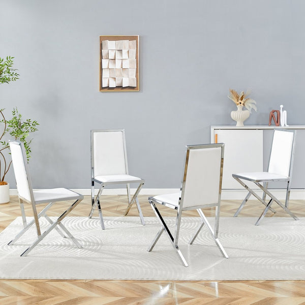 English Elm 4-pack White Pu Upholstered Dining Chairs with Polished Silver Metal Frame Set W1512P504605