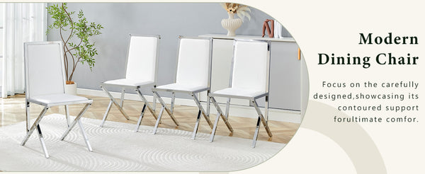 English Elm 4-pack White Pu Upholstered Dining Chairs with Polished Silver Metal Frame Set W1512P504605
