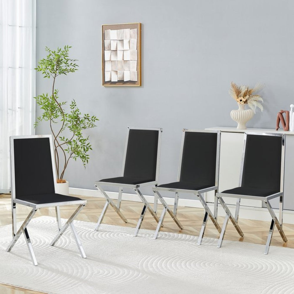 English Elm 4-Pack Black PU Upholstered Dining Chairs with Angular Silver Metal Legs for Modern Rooms W1512P504606