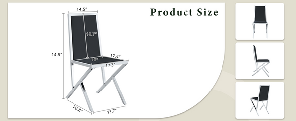 English Elm 4-Pack Black PU Upholstered Dining Chairs with Angular Silver Metal Legs for Modern Rooms W1512P504606