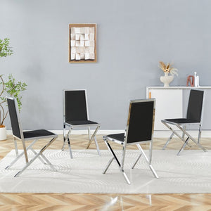 English Elm 4-Pack Black PU Upholstered Dining Chairs with Angular Silver Metal Legs for Modern Rooms W1512P504606