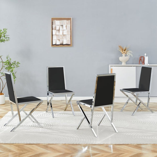 English Elm 4-Pack Black PU Upholstered Dining Chairs with Angular Silver Metal Legs for Modern Rooms W1512P504606