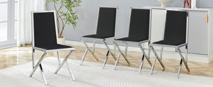 English Elm 4-Pack Black PU Upholstered Dining Chairs with Angular Silver Metal Legs for Modern Rooms W1512P504606
