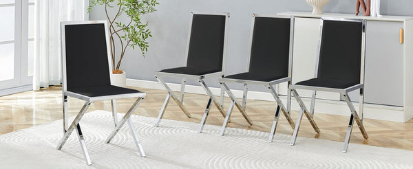 English Elm 4-Pack Black PU Upholstered Dining Chairs with Angular Silver Metal Legs for Modern Rooms W1512P504606