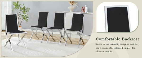 English Elm 4-Pack Black PU Upholstered Dining Chairs with Angular Silver Metal Legs for Modern Rooms W1512P504606
