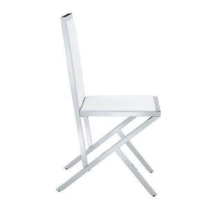 English Elm 2-Pack White PU Upholstered Dining Chairs with Silver Metal Frame for Modern Kitchens White+Silver W1512P504651