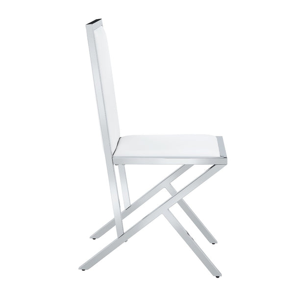 English Elm 2-Pack White PU Upholstered Dining Chairs with Silver Metal Frame for Modern Kitchens White+Silver W1512P504651