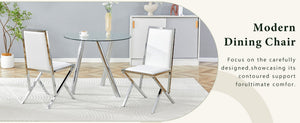 English Elm 2-Pack White PU Upholstered Dining Chairs with Silver Metal Frame for Modern Kitchens White+Silver W1512P504651
