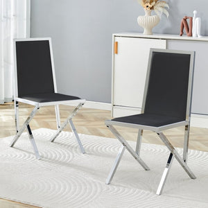 English Elm 2-Pack White PU Upholstered Dining Chairs with Silver Metal Frame for Modern Kitchens Black+Silver W1512P504663