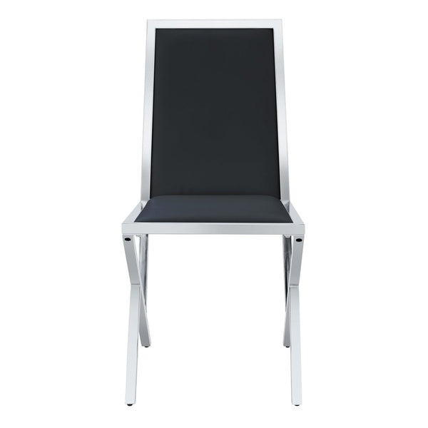English Elm 2-Pack White PU Upholstered Dining Chairs with Silver Metal Frame for Modern Kitchens Black+Silver W1512P504663