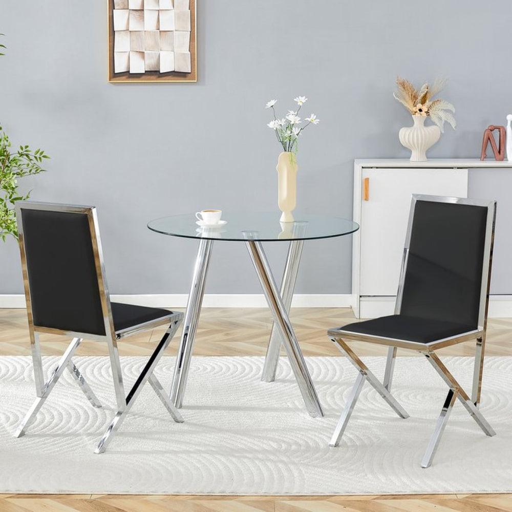 English Elm 2-Pack White PU Upholstered Dining Chairs with Silver Metal Frame for Modern Kitchens Black+Silver W1512P504663