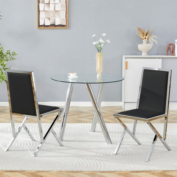 English Elm 2-Pack White PU Upholstered Dining Chairs with Silver Metal Frame for Modern Kitchens Black+Silver W1512P504663