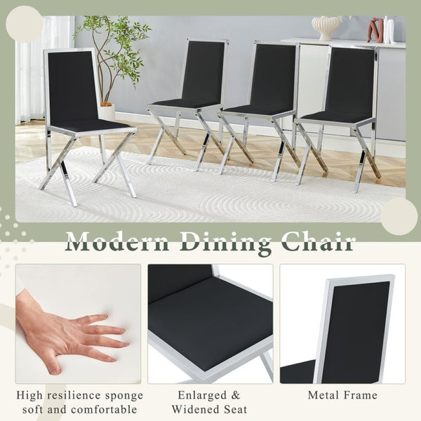 English Elm 2-Pack White PU Upholstered Dining Chairs with Silver Metal Frame for Modern Kitchens Black+Silver W1512P504663