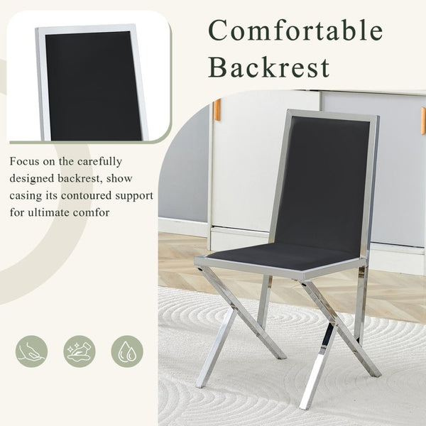 English Elm 2-Pack White PU Upholstered Dining Chairs with Silver Metal Frame for Modern Kitchens Black+Silver W1512P504663