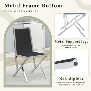 English Elm 2-Pack White PU Upholstered Dining Chairs with Silver Metal Frame for Modern Kitchens Black+Silver W1512P504663