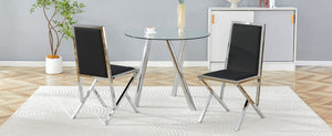 English Elm 2-Pack White PU Upholstered Dining Chairs with Silver Metal Frame for Modern Kitchens Black+Silver W1512P504663