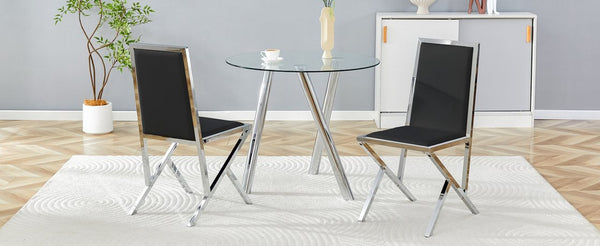 English Elm 2-Pack White PU Upholstered Dining Chairs with Silver Metal Frame for Modern Kitchens Black+Silver W1512P504663