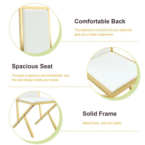 English Elm 4-Pack White PU Upholstered Dining Chairs with Ergonomic Back and Gold Metal Frame White+Gold W1512P504681