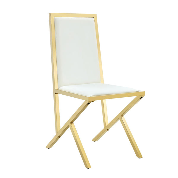 English Elm 2-Pack White PU Leather Dining Chairs with Gold Metal Legs for Modern Glam Kitchens White+Gold W1512P504692