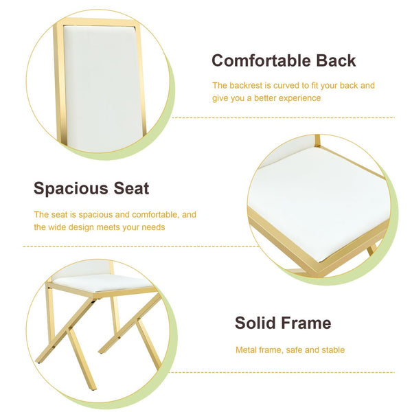 English Elm 2-Pack White PU Leather Dining Chairs with Gold Metal Legs for Modern Glam Kitchens White+Gold W1512P504692