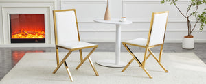 English Elm 2-Pack White PU Leather Dining Chairs with Gold Metal Legs for Modern Glam Kitchens White+Gold W1512P504692
