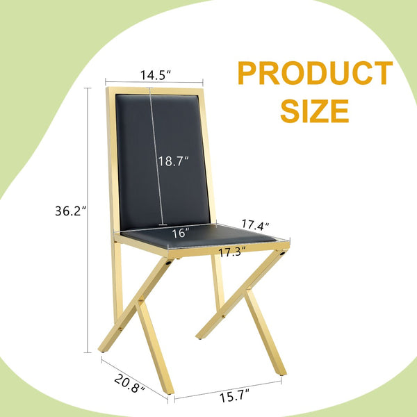 English Elm 4-Pack White PU Upholstered Dining Chairs with Ergonomic Back and Gold Metal Frame Black+Gold W1512P504703