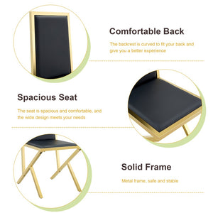 English Elm 4-Pack White PU Upholstered Dining Chairs with Ergonomic Back and Gold Metal Frame Black+Gold W1512P504703