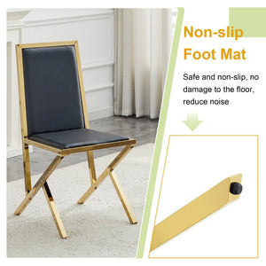 English Elm 4-Pack White PU Upholstered Dining Chairs with Ergonomic Back and Gold Metal Frame Black+Gold W1512P504703
