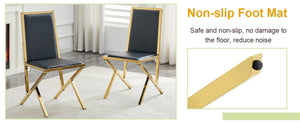 English Elm 4-Pack White PU Upholstered Dining Chairs with Ergonomic Back and Gold Metal Frame Black+Gold W1512P504703