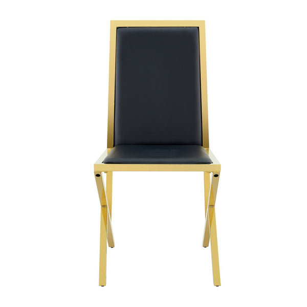 English Elm 2-Pack White PU Leather Dining Chairs with Gold Metal Legs for Modern Glam Kitchens Black+Gold W1512P504706