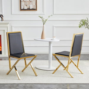 English Elm 2-Pack White PU Leather Dining Chairs with Gold Metal Legs for Modern Glam Kitchens Black+Gold W1512P504706