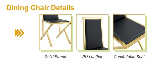 English Elm 2-Pack White PU Leather Dining Chairs with Gold Metal Legs for Modern Glam Kitchens Black+Gold W1512P504706