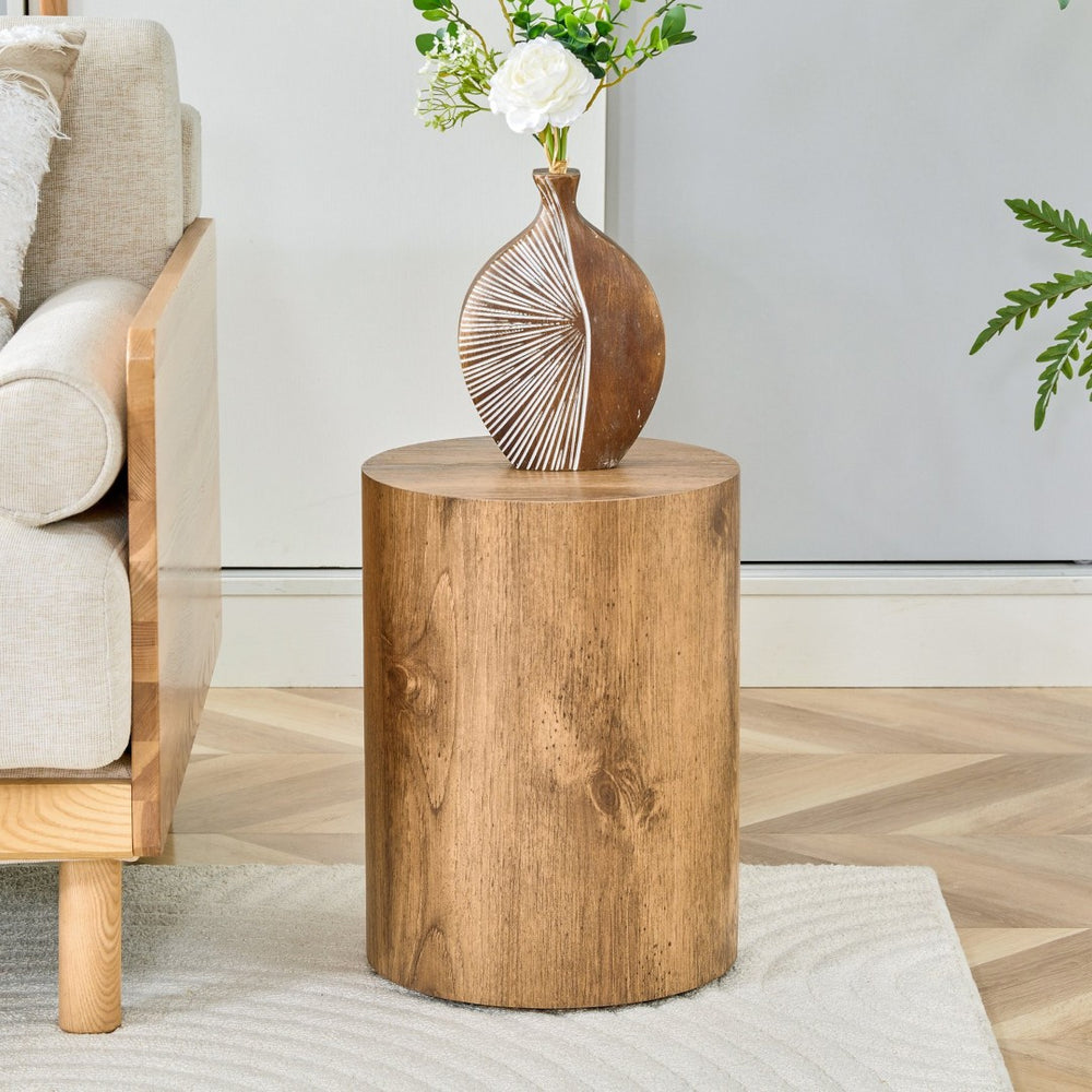 English Elm Simple Wood Grain Mdf Cylindrical Accent Table for Industrial Minimalist Living Rooms W1512P505733