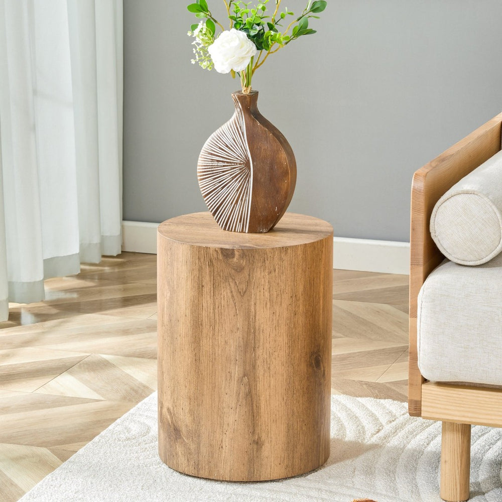 English Elm Simple Wood Grain Mdf Cylindrical Accent Table for Industrial Minimalist Living Rooms W1512P505733