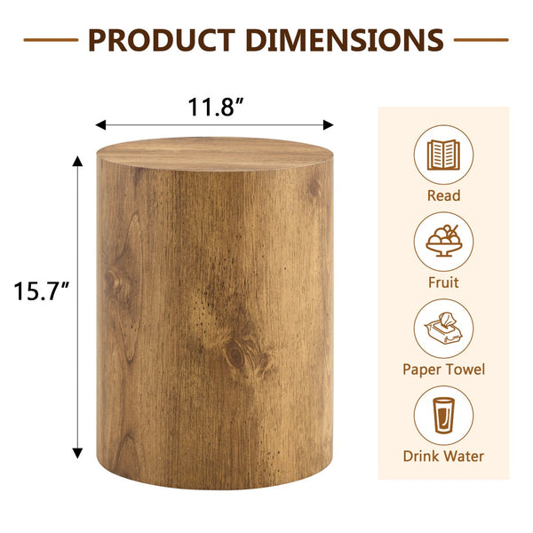 English Elm Simple Wood Grain Mdf Cylindrical Accent Table for Industrial Minimalist Living Rooms W1512P505733