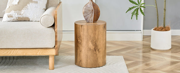 English Elm Simple Wood Grain Mdf Cylindrical Accent Table for Industrial Minimalist Living Rooms W1512P505733