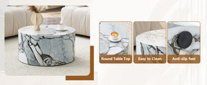 English Elm A Marble Textured Cylindrical MDF Coffee Table for Minimalist Industrial Living Rooms W1512P505780