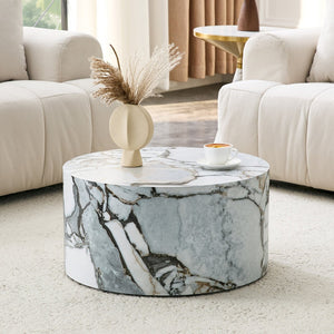 English Elm A Marble Textured Cylindrical MDF Coffee Table for Minimalist Industrial Living Rooms W1512P505780