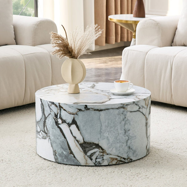 English Elm A Marble Textured Cylindrical MDF Coffee Table for Minimalist Industrial Living Rooms W1512P505780