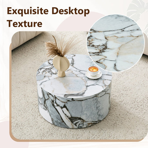 English Elm A Marble Textured Cylindrical MDF Coffee Table for Minimalist Industrial Living Rooms W1512P505780