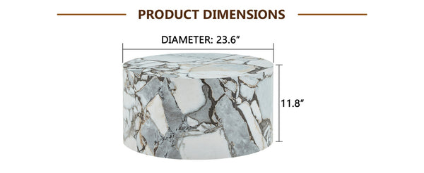 English Elm A Marble Textured Cylindrical MDF Coffee Table for Minimalist Industrial Living Rooms W1512P505780