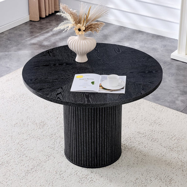 English Elm A Round Dining Table with Fan Spliced Mdf Top Seats Four in Modern Style W1512P505968
