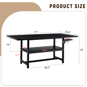 English Elm A Spliced MDF Rectangular Dining Table with Metal Legs and Lower Storage Shelf for Six Black W1512P505974