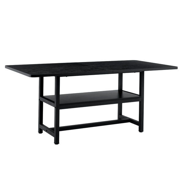 English Elm A Spliced MDF Rectangular Dining Table with Metal Legs and Lower Storage Shelf for Six Black W1512P505974