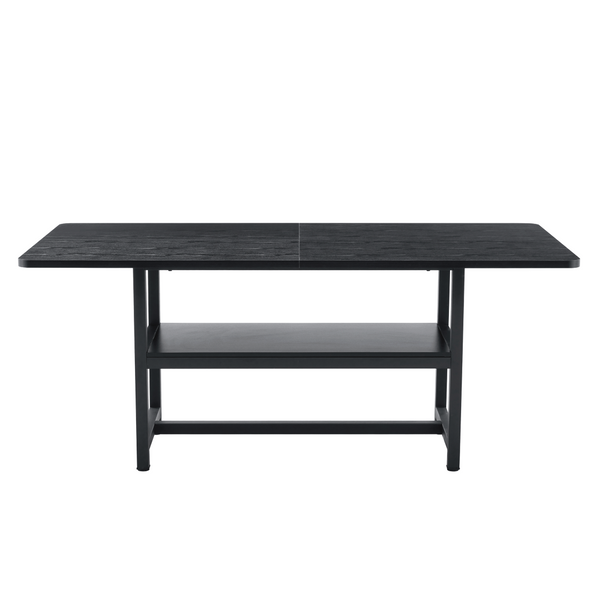 English Elm A Spliced MDF Rectangular Dining Table with Metal Legs and Lower Storage Shelf for Six Black W1512P505974